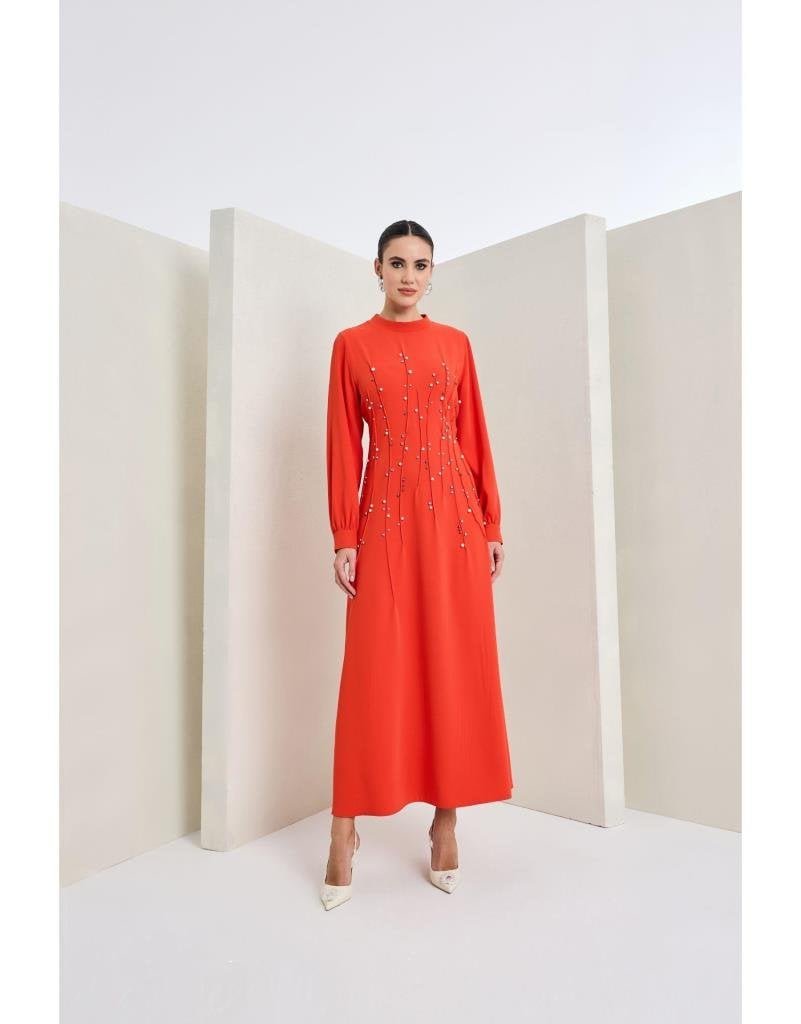 Almarwah Önü İnci ve Taş Detaylı Abiye Elbise 90470
