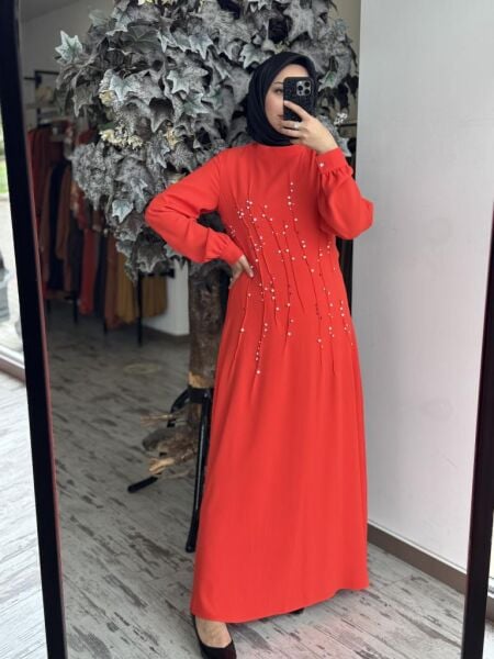 Almarwah Önü İnci ve Taş Detaylı Abiye Elbise 90470