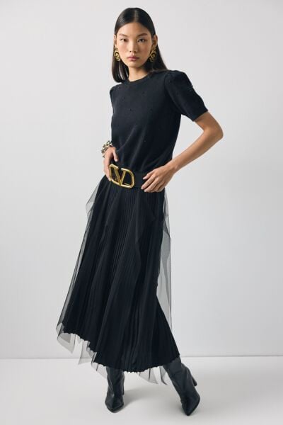 Tığ Triko Tül Detaylı Rayon Etek ETK21979