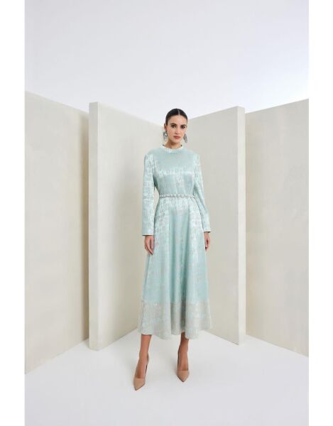 Almarwah Kontrast İnci Kemer Detaylı Elbise 90476