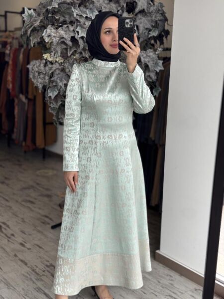 Almarwah Kontrast İnci Kemer Detaylı Elbise 90476