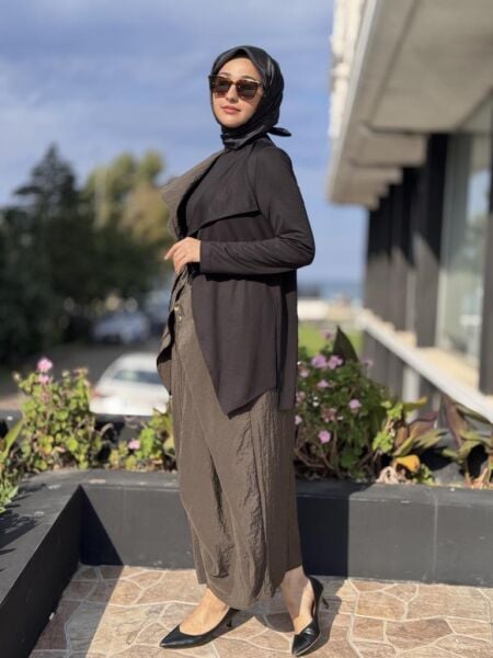 Almarwah Teknik Kumaş Detaylı Ceket Bluz Etek Takım 202931