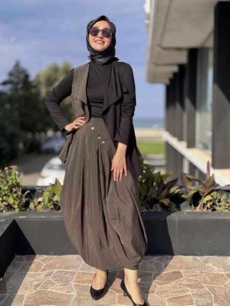 Almarwah Teknik Kumaş Detaylı Ceket Bluz Etek Takım 202931