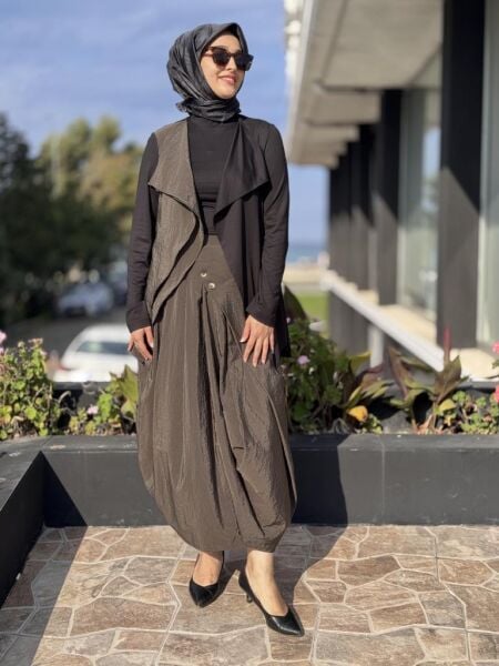 Almarwah Teknik Kumaş Detaylı Ceket Bluz Etek Takım 202931