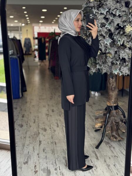 Almarwah Tunik Ve Pantolon Pili Detaylı Şık Takım 90329