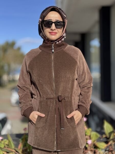 Tığ Triko Peluş Detaylı Kadife Dokulu Pantolunlu Takım TKM5032