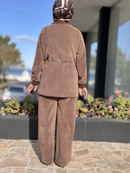 Tığ Triko Peluş Detaylı Kadife Dokulu Pantolunlu Takım TKM5032