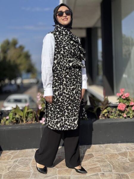 Almarwah Darpe ve Leopar Detaylı Yelek Pantolon Takım 202891