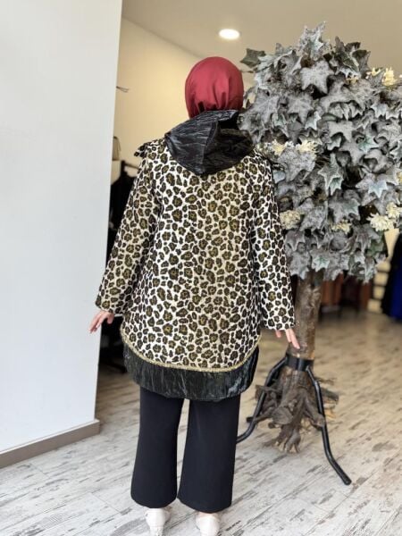 Kahma Leopar Desenli Fermuarlı Kap