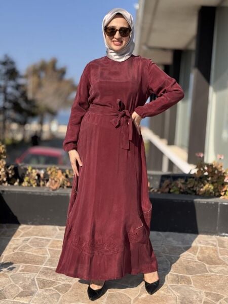 Misswhence Nakış ve Fermuar Detaylı Cupra İpek Elbise 37800