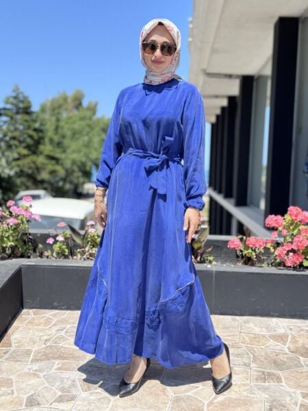 Misswhence Nakış ve Fermuar Detaylı Cupra İpek Elbise 37800