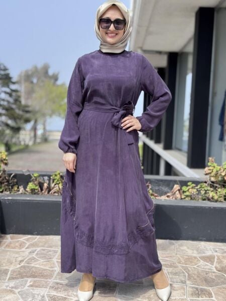 Misswhence Nakış ve Fermuar Detaylı Cupra İpek Elbise 37800