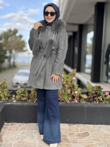 Qupra Seyyar Kürk Yakalı Kaşe Kaban WAC91010