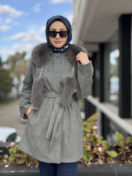 Qupra Seyyar Kürk Yakalı Kaşe Kaban WAC91010