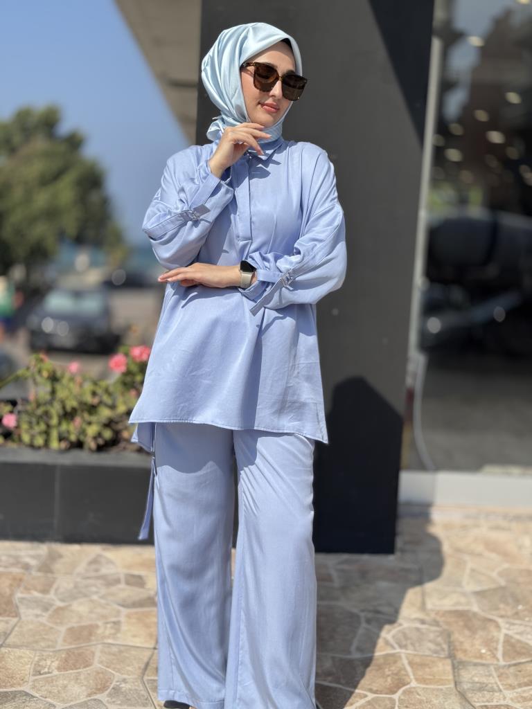 Tığ Triko Yarım Patlı Apoletli Tunik Pantolon Takım TKM3023