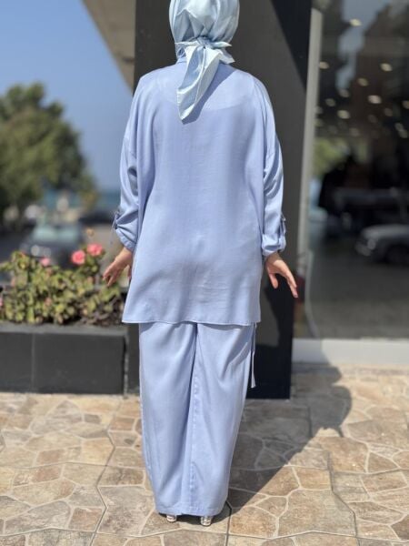 Tığ Triko Yarım Patlı Apoletli Tunik Pantolon Takım TKM3023