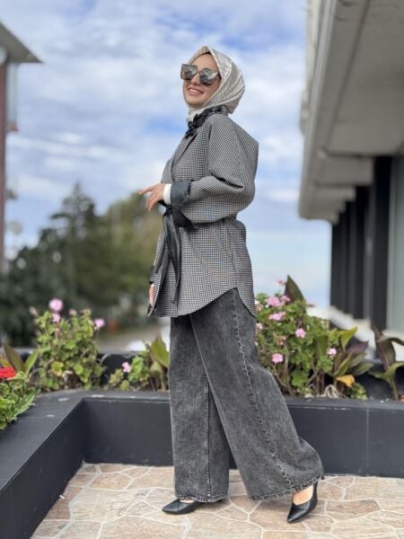 Qupra Kazayağı Desenli Deri Detaylı Ceket WAC91048