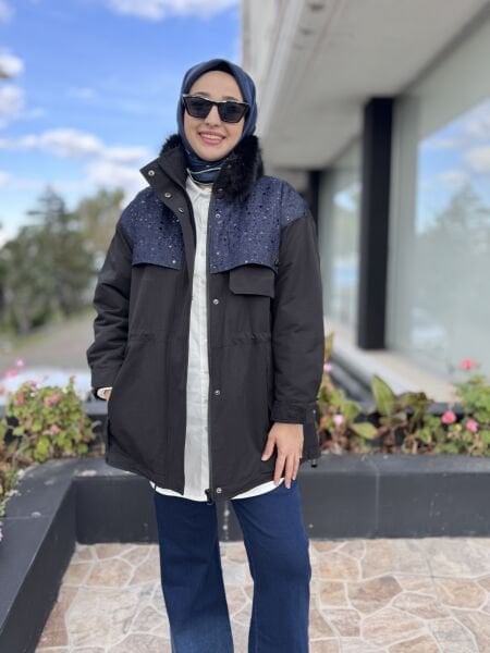 Ghisa Denim Detaylı Seyyar Kürklü Kaban 6542