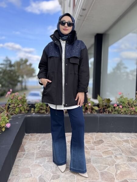 Ghisa Denim Detaylı Seyyar Kürklü Kaban 6542