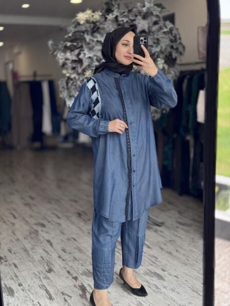 Misswhence Tencel Kot Gömlek Pantolon Takım 37307