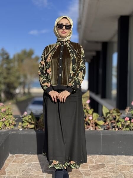 Ghisa Kadife ve Nakış Detaylı Ceket Etek Takım G4173