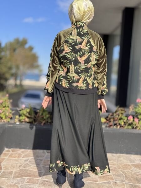 Ghisa Kadife ve Nakış Detaylı Ceket Etek Takım G4173