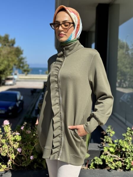 Tığ Triko Asimetrik Fermuarlı Fırfır Detaylı Penye Tunik TNK1955