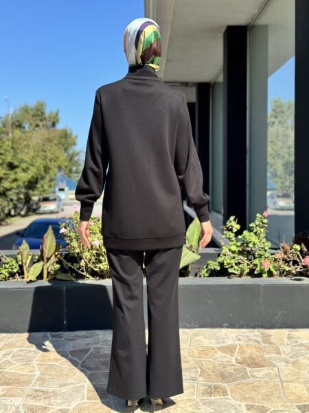 Tığ Triko Asimetrik Fermuarlı Fırfır Detaylı Penye Tunik TNK1955