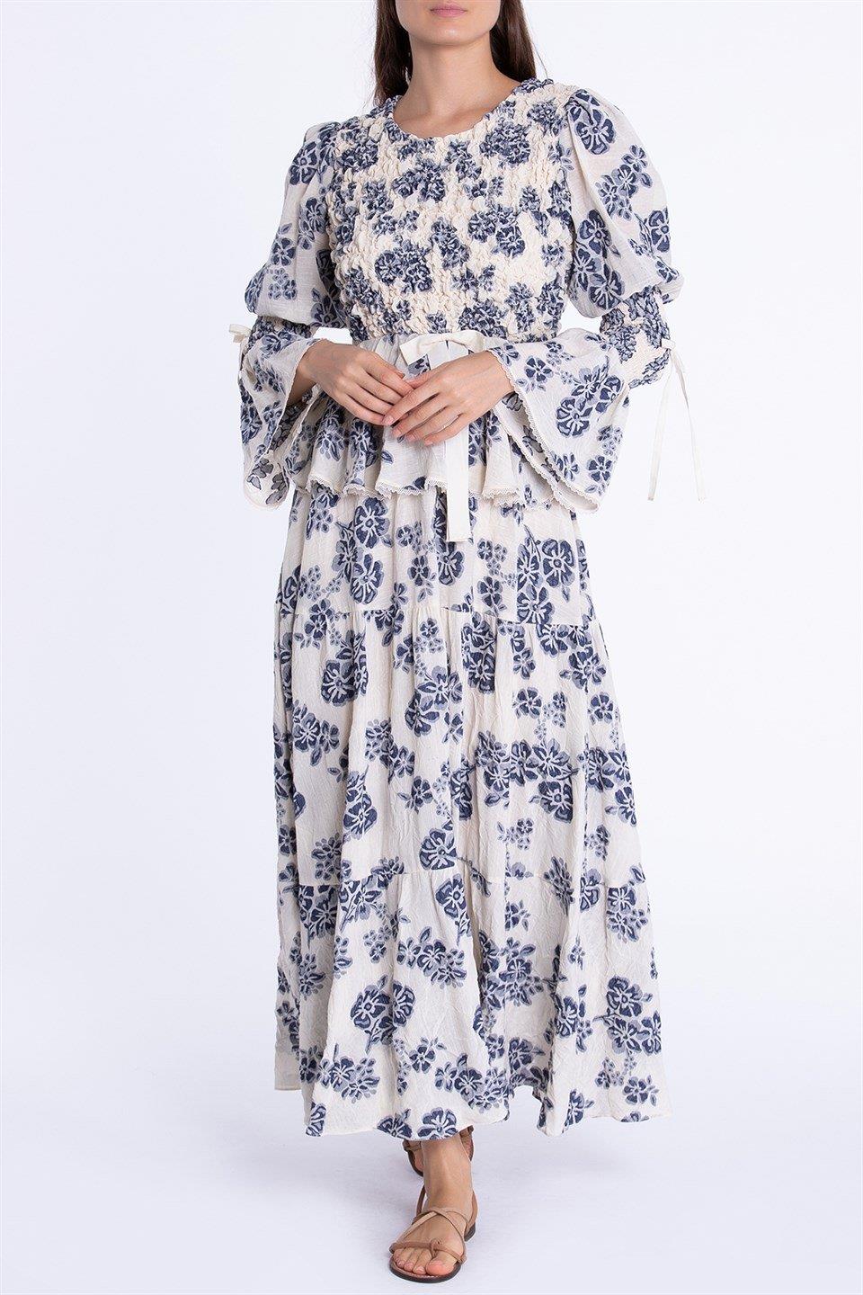 Qui Desenli Keten Elbise (11206)