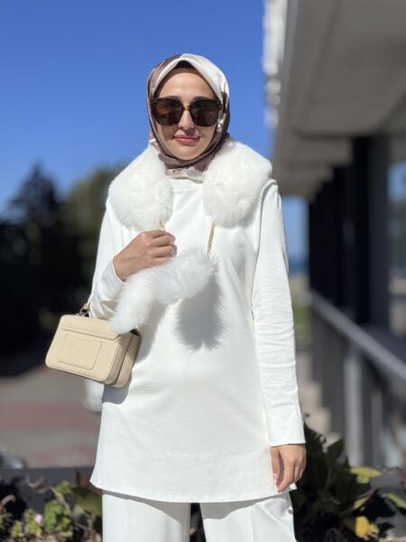 Qupra Seyyar Kürk Detaylı Tunik Pantolon Takım WAC92013