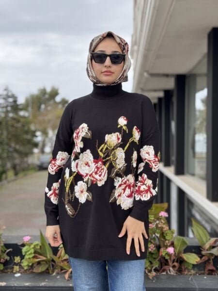 Ghisa Yarım Balıkçı İşlemeli Triko Tunik G4154