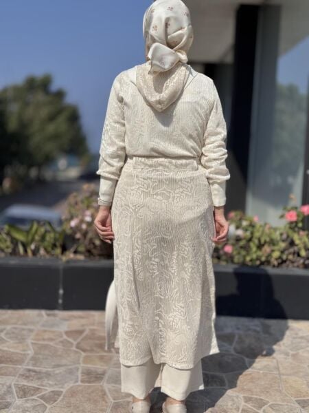 Tığ Triko Dantel Efenktli Kapüşonlu Uzun Kap KAP2094