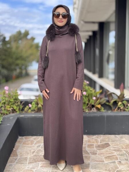 Qupra Seyyar Kürk Aksesuarlı Elbise WAC95004