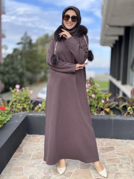 Qupra Seyyar Kürk Aksesuarlı Elbise WAC95004