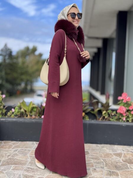 Qupra Seyyar Kürk Aksesuarlı Elbise WAC95004