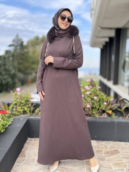 Qupra Seyyar Kürk Aksesuarlı Elbise WAC95004