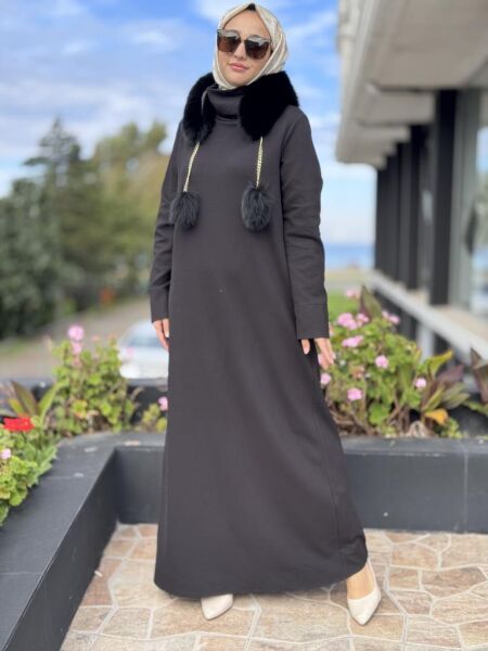 Qupra Seyyar Kürk Aksesuarlı Elbise WAC95004