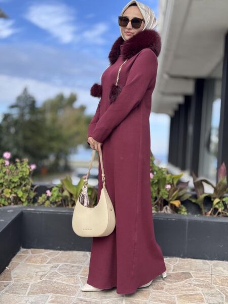 Qupra Seyyar Kürk Aksesuarlı Elbise WAC95004