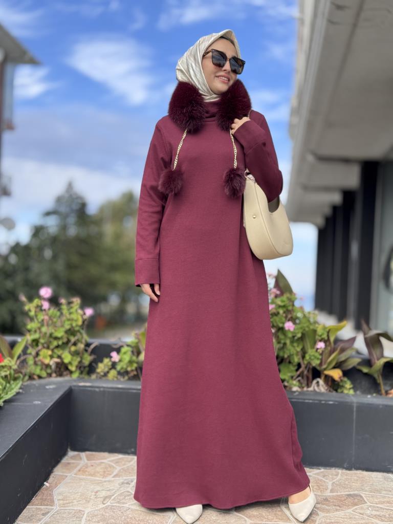 Qupra Seyyar Kürk Aksesuarlı Elbise WAC95004