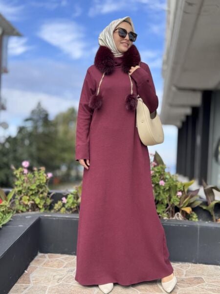 Qupra Seyyar Kürk Aksesuarlı Elbise WAC95004