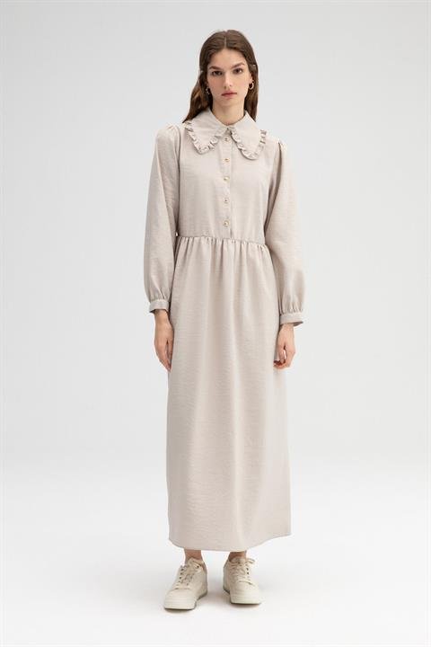 Touche Yakası Fırfırlı Elbise 23Y1X029 TAŞ - 36