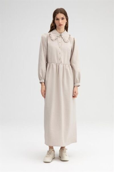 Touche Yakası Fırfırlı Elbise 23Y1X029 TAŞ - 36