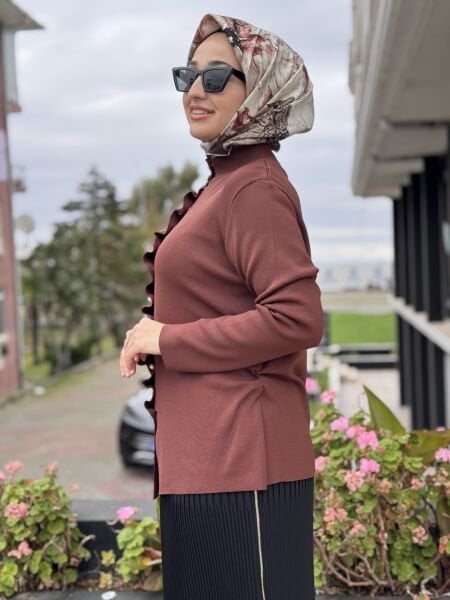 Ghisa İnci Düğme Detaylı Büzgülü Hırka 3294