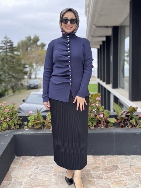 Ghisa İnci Düğme Detaylı Büzgülü Hırka 3294