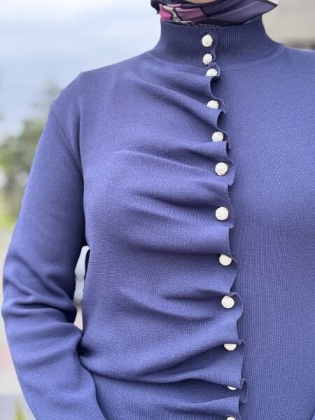 Ghisa İnci Düğme Detaylı Büzgülü Hırka 3294