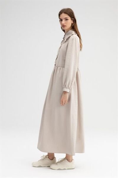 Touche Yakası Fırfırlı Elbise 23Y1X029 TAŞ - 42