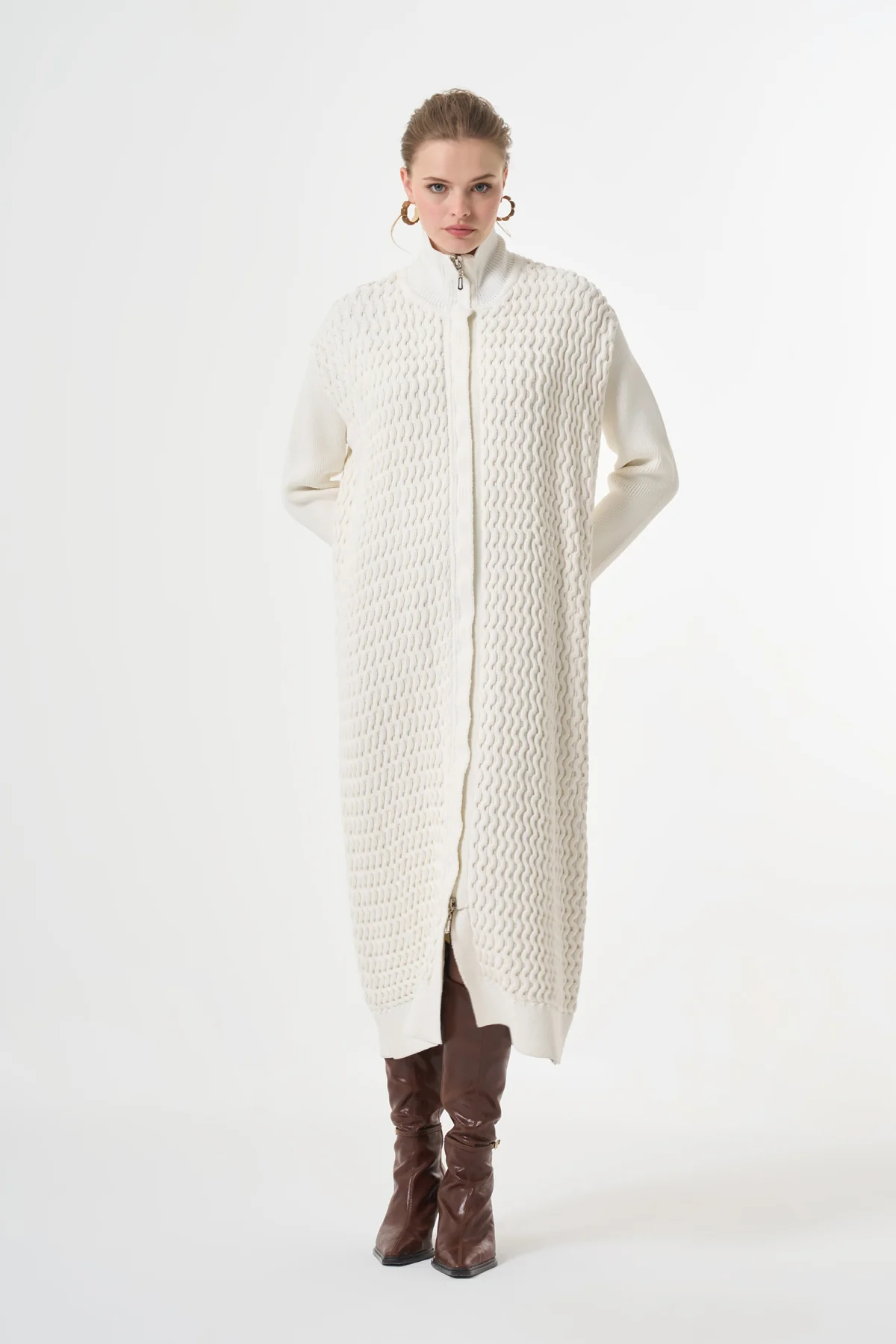 Misswhence Fermuarlı Örme Triko Kap 36529