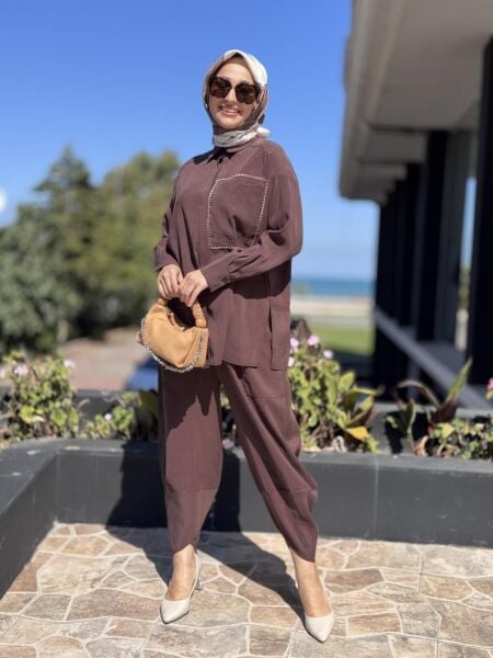 Almarwah Dikiş Detaylı Gömlek Şalvar Takım 202885