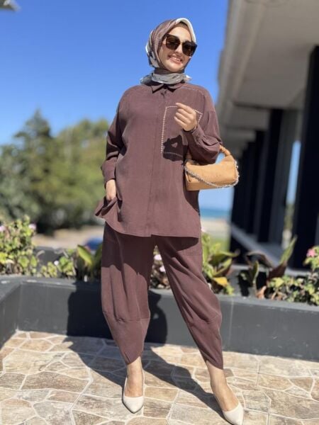 Almarwah Dikiş Detaylı Gömlek Şalvar Takım 202885