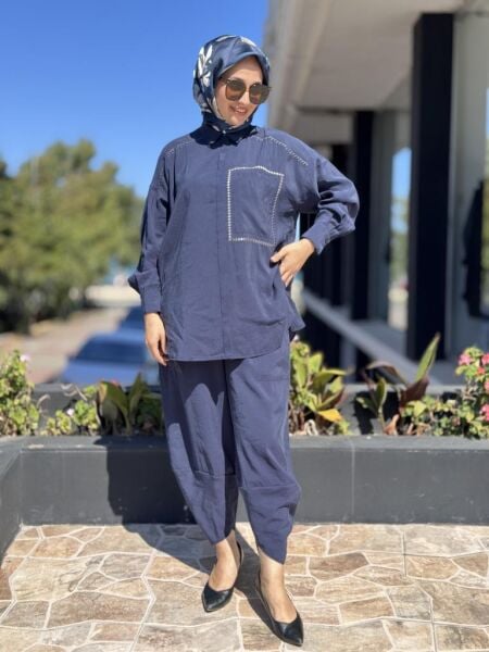 Almarwah Dikiş Detaylı Gömlek Şalvar Takım 202885